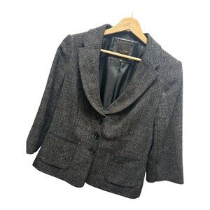 The Limited Black & Gray Tweed 3/4 Sleeve Tailored Blazer